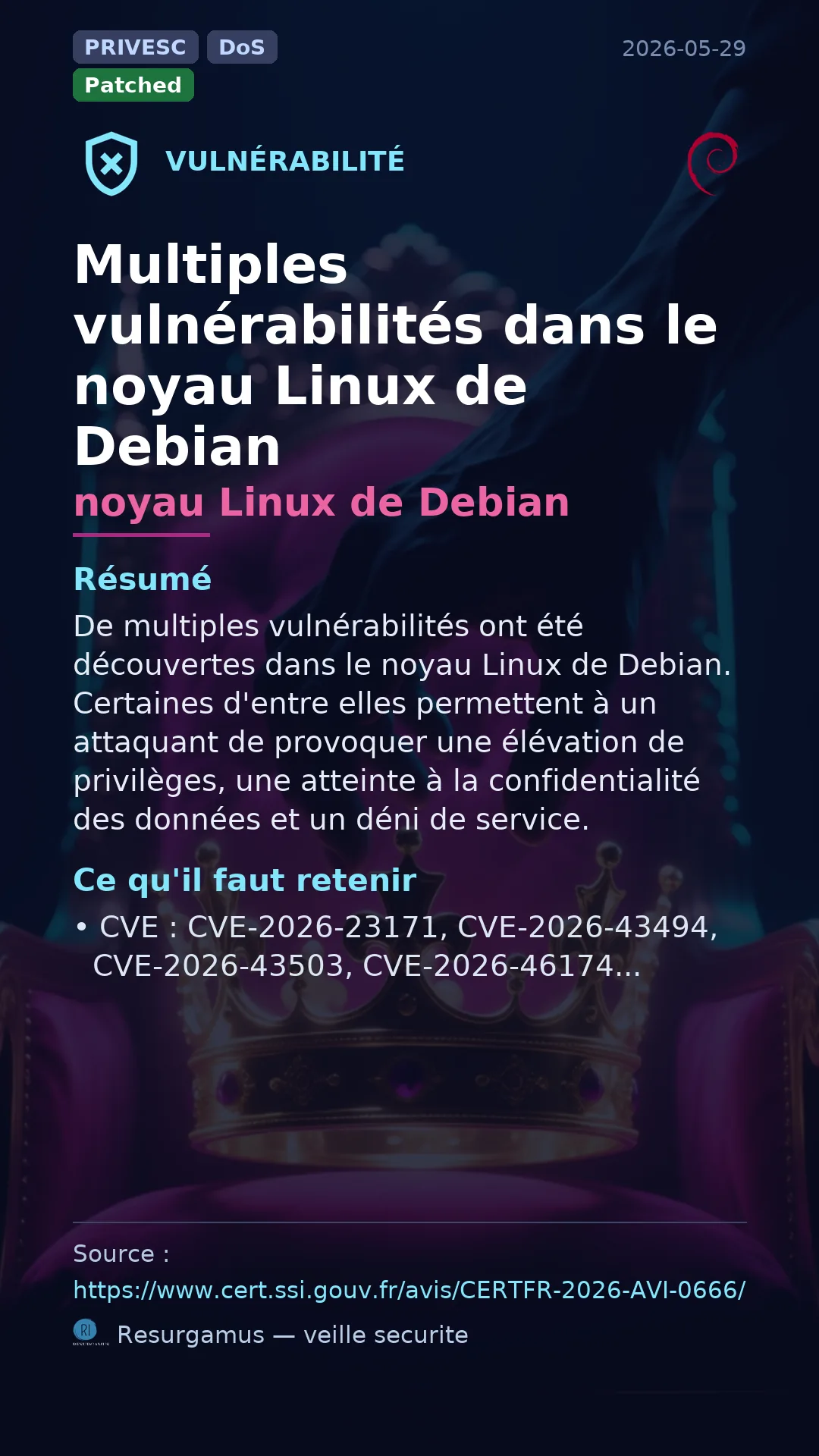CVE-2026-23171 noyau Linux de Debian Vulnerability