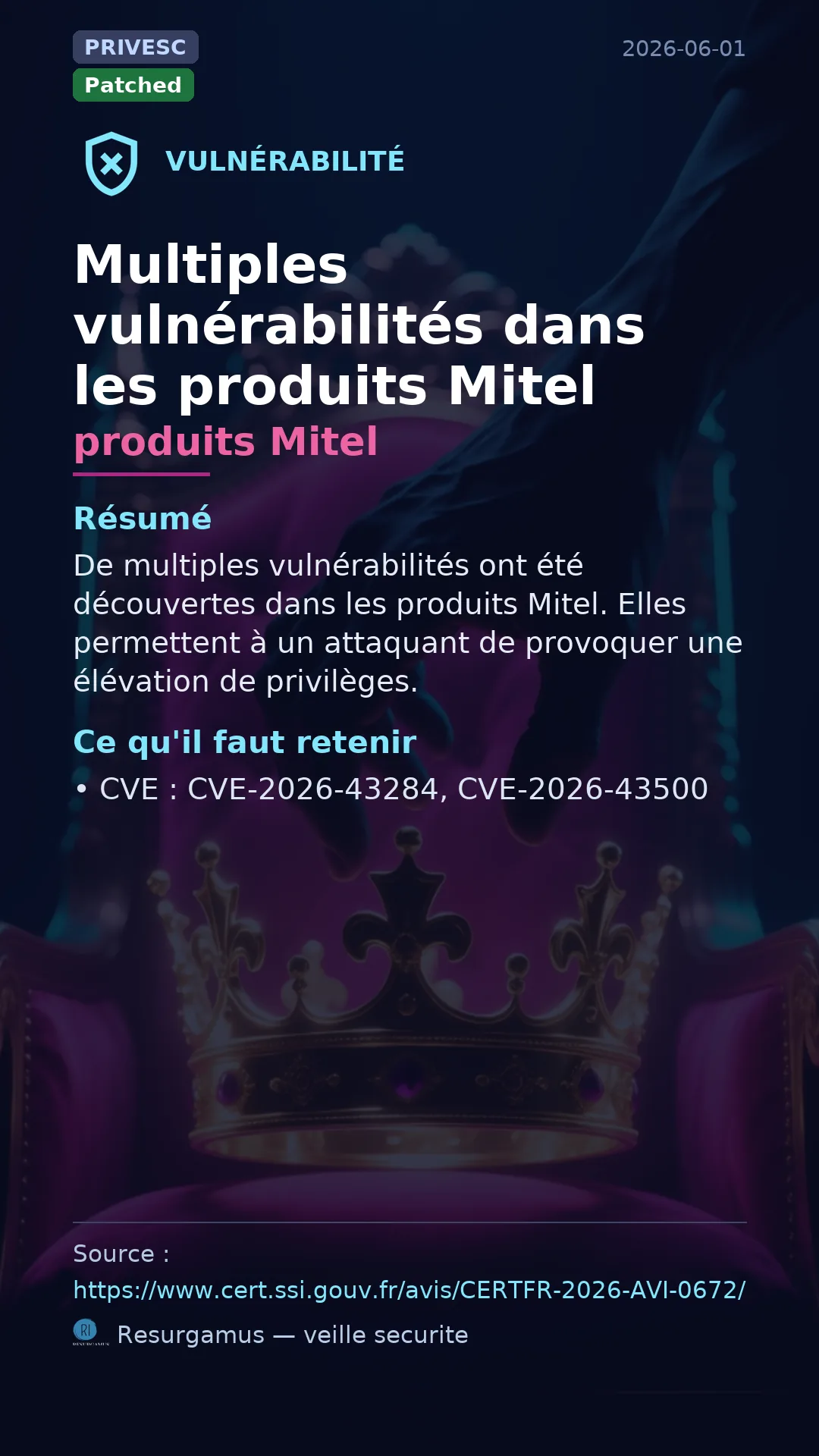 CVE-2026-43284 produits Mitel Vulnerability