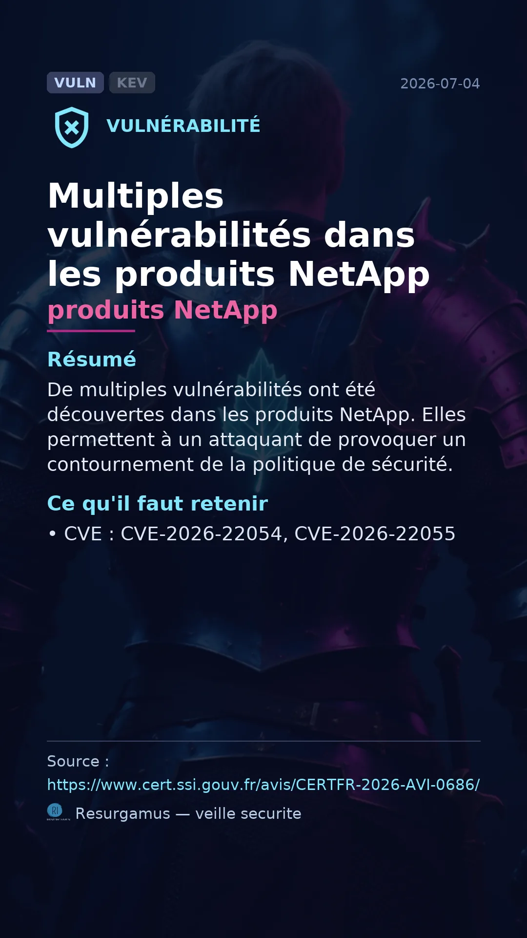 CVE-2026-22054 produits NetApp Vulnerability