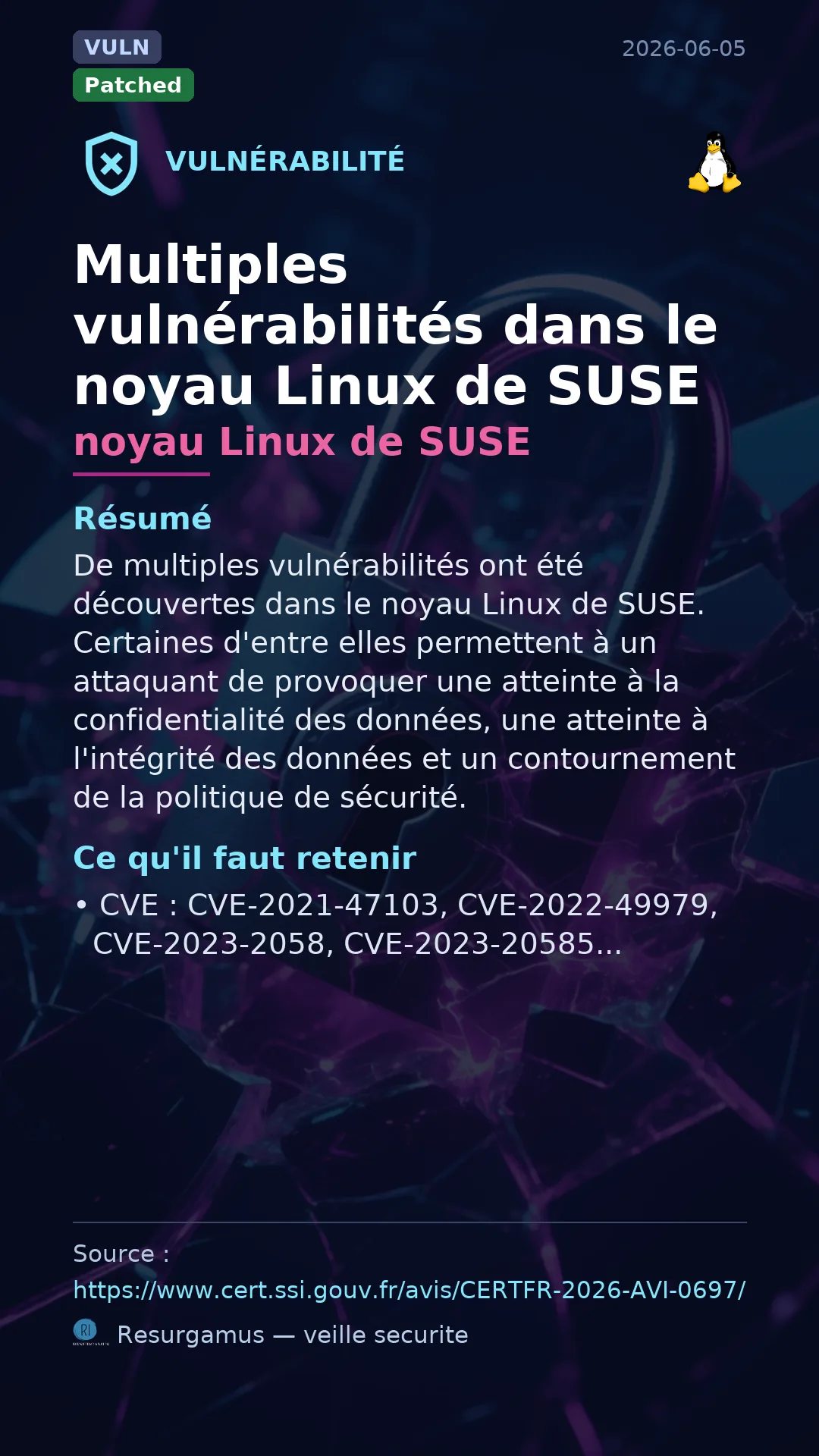 CVE-2021-47103 noyau Linux de SUSE Vulnerability