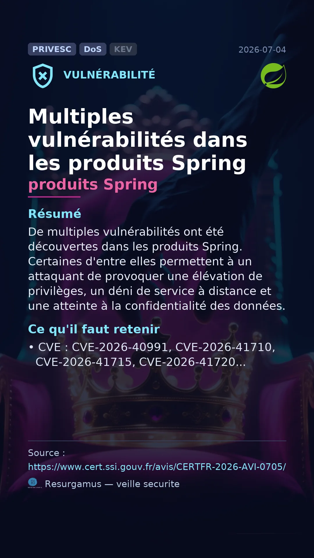 CVE-2026-40991 produits Spring Vulnerability