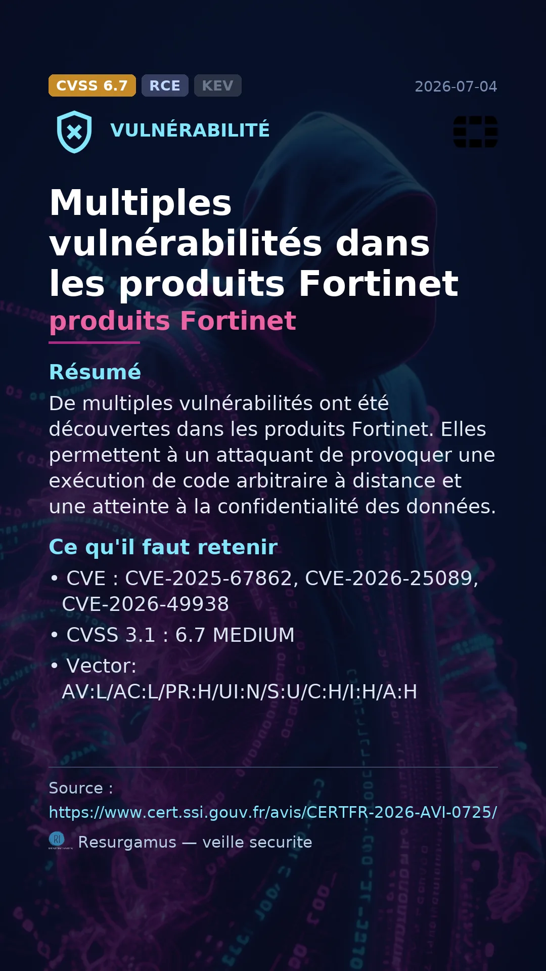 CVE-2025-67862 produits Fortinet Vulnerability
