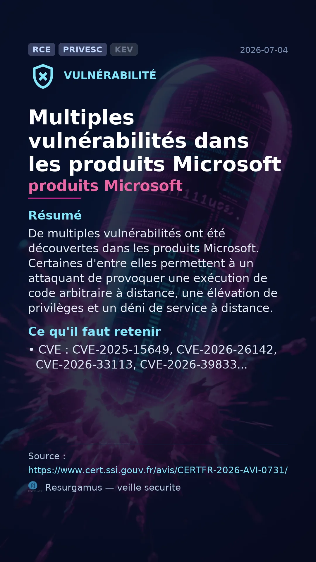 CVE-2025-15649 produits Microsoft Vulnerability