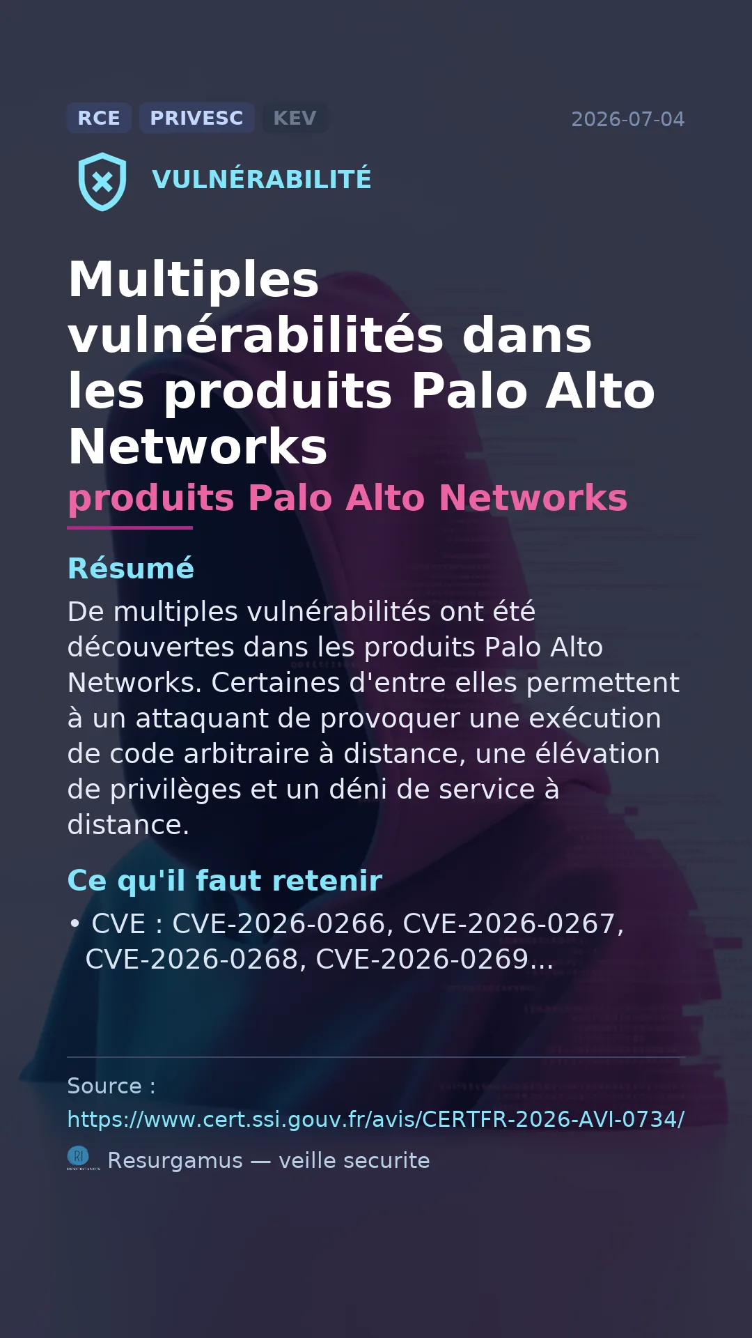 CVE-2026-0266 produits Palo Alto Networks Vulnerability