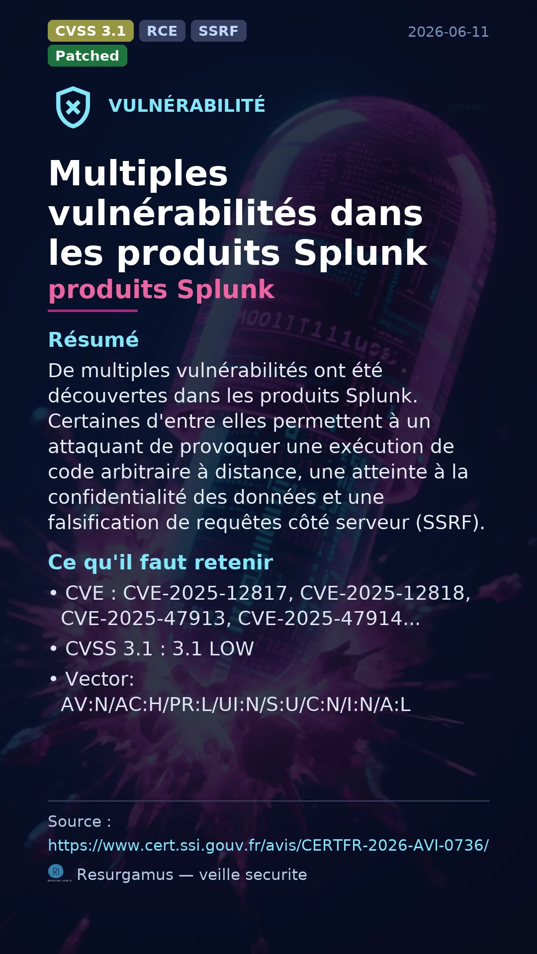 CVE-2025-12817 produits Splunk Vulnerability