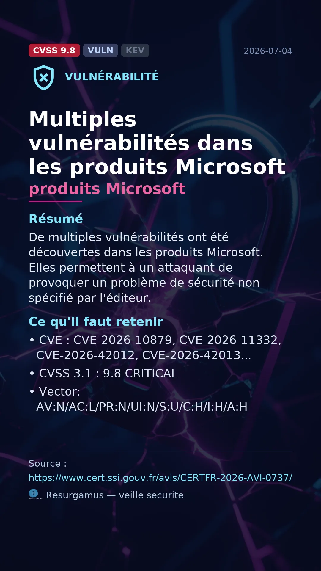 CVE-2026-10879 produits Microsoft Vulnerability