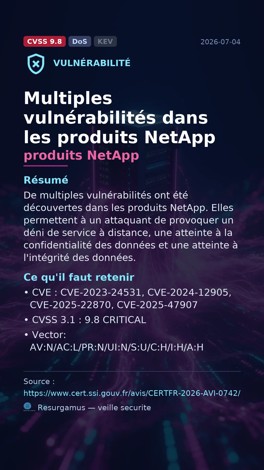 CVE-2023-24531 produits NetApp Vulnerability