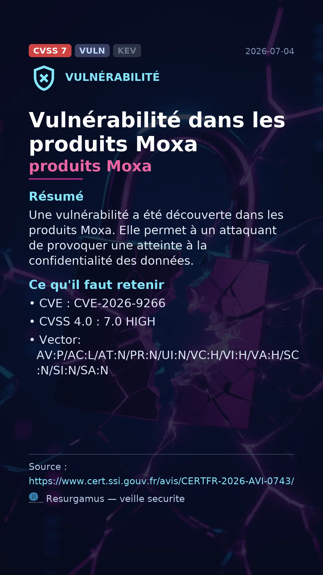CVE-2026-9266 produits Moxa Vulnerability
