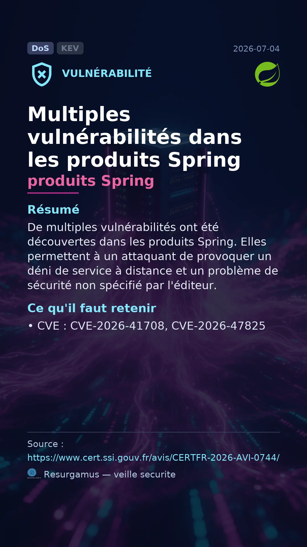 CVE-2026-41708 produits Spring Vulnerability