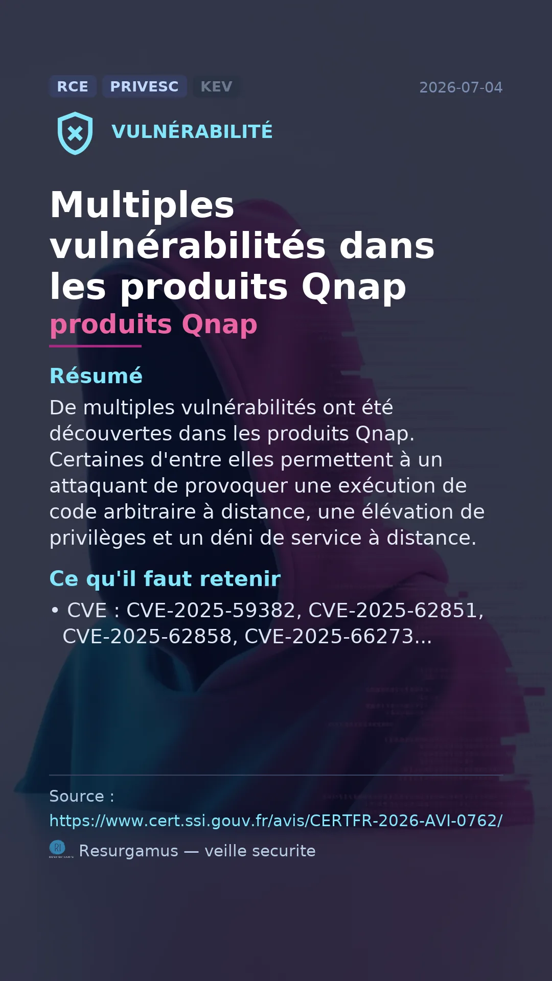 CVE-2025-59382 produits Qnap Vulnerability
