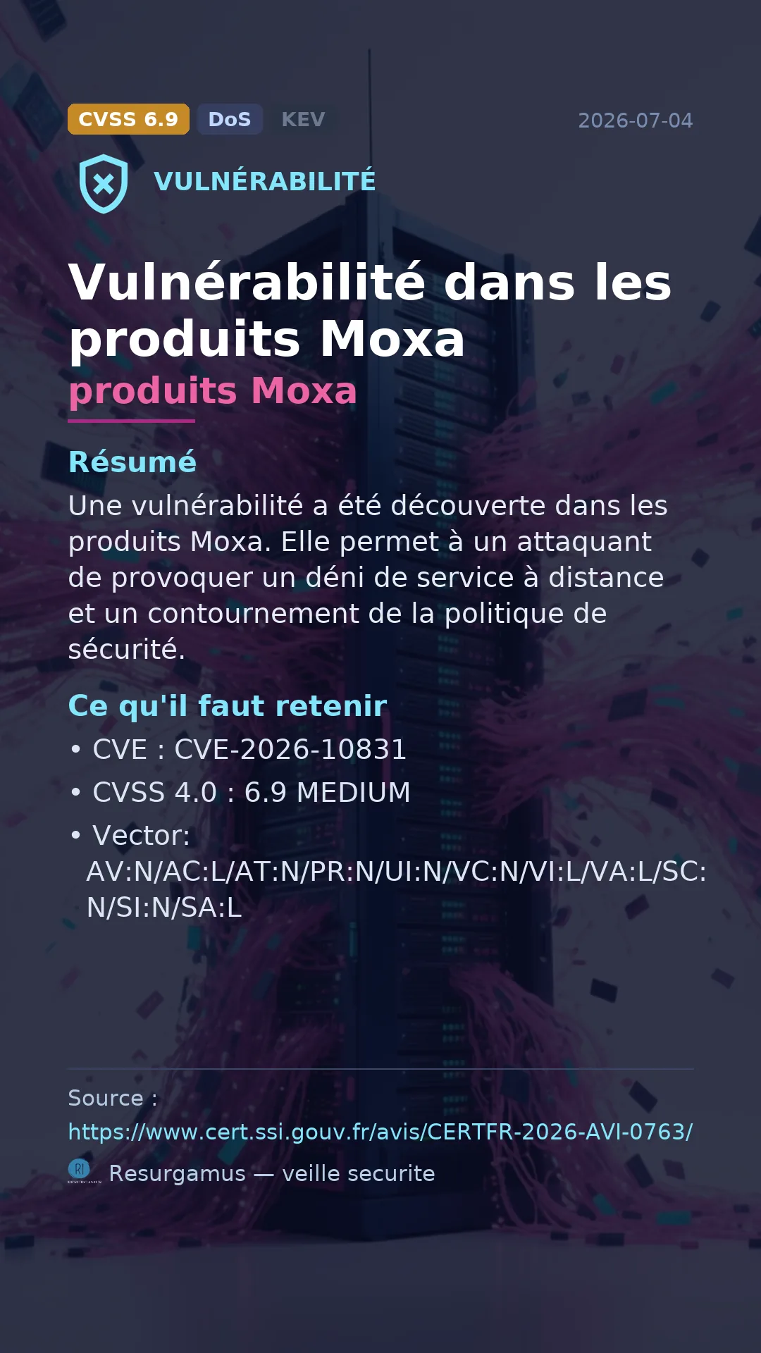 CVE-2026-10831 produits Moxa Vulnerability