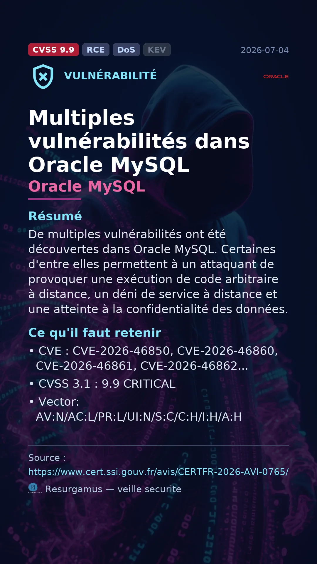 CVE-2026-46850 Oracle MySQL Vulnerability