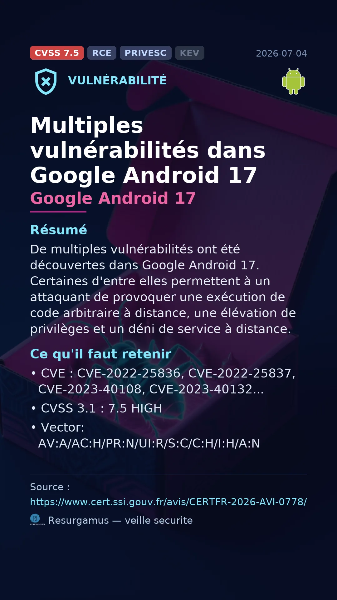 CVE-2022-25836 Google Android 17 Vulnerability