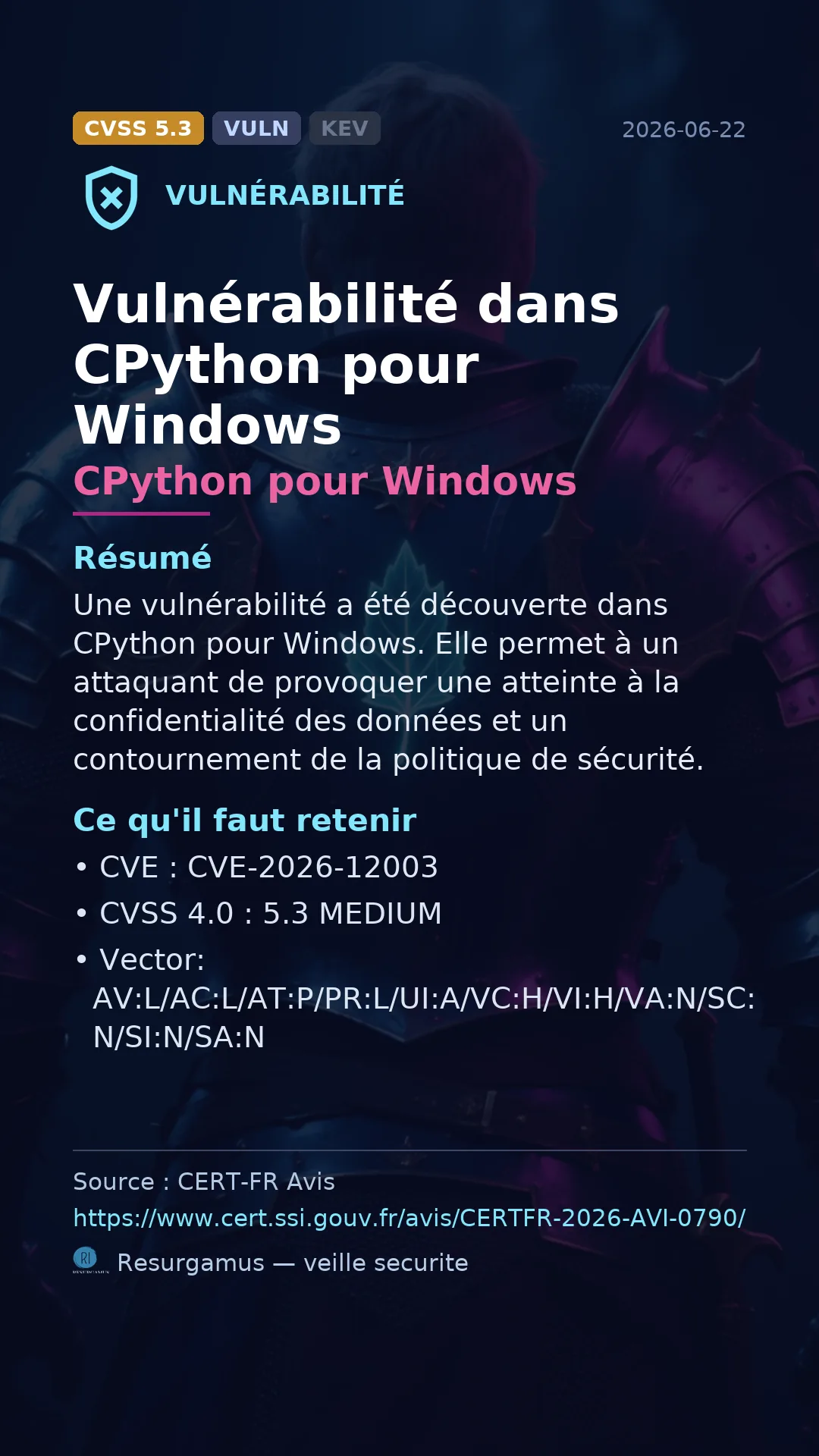 CVE-2026-12003 CPython pour Windows Vulnerability