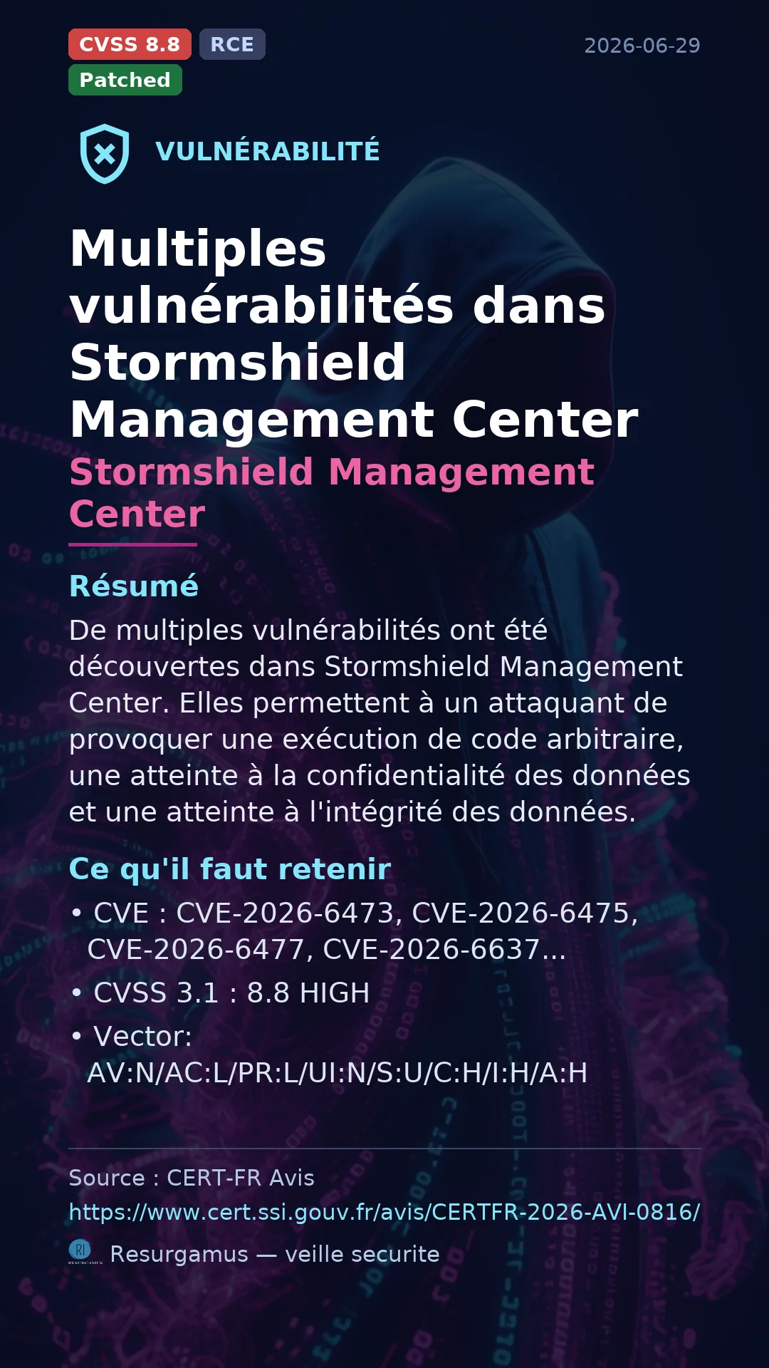 CVE-2026-6473 - Stormshield Management Center vulnerability