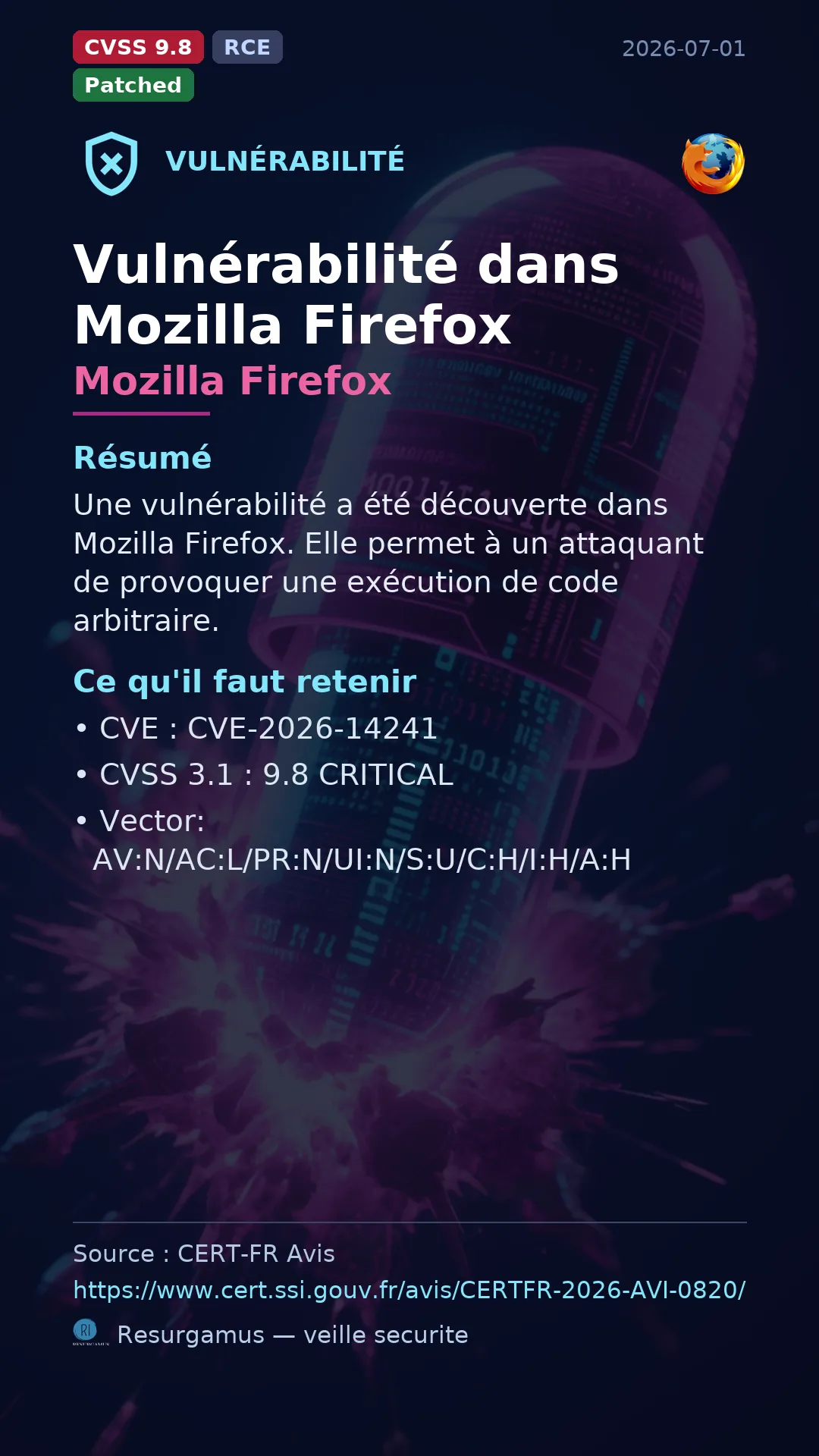 CVE-2026-14241 - Mozilla Firefox vulnerability