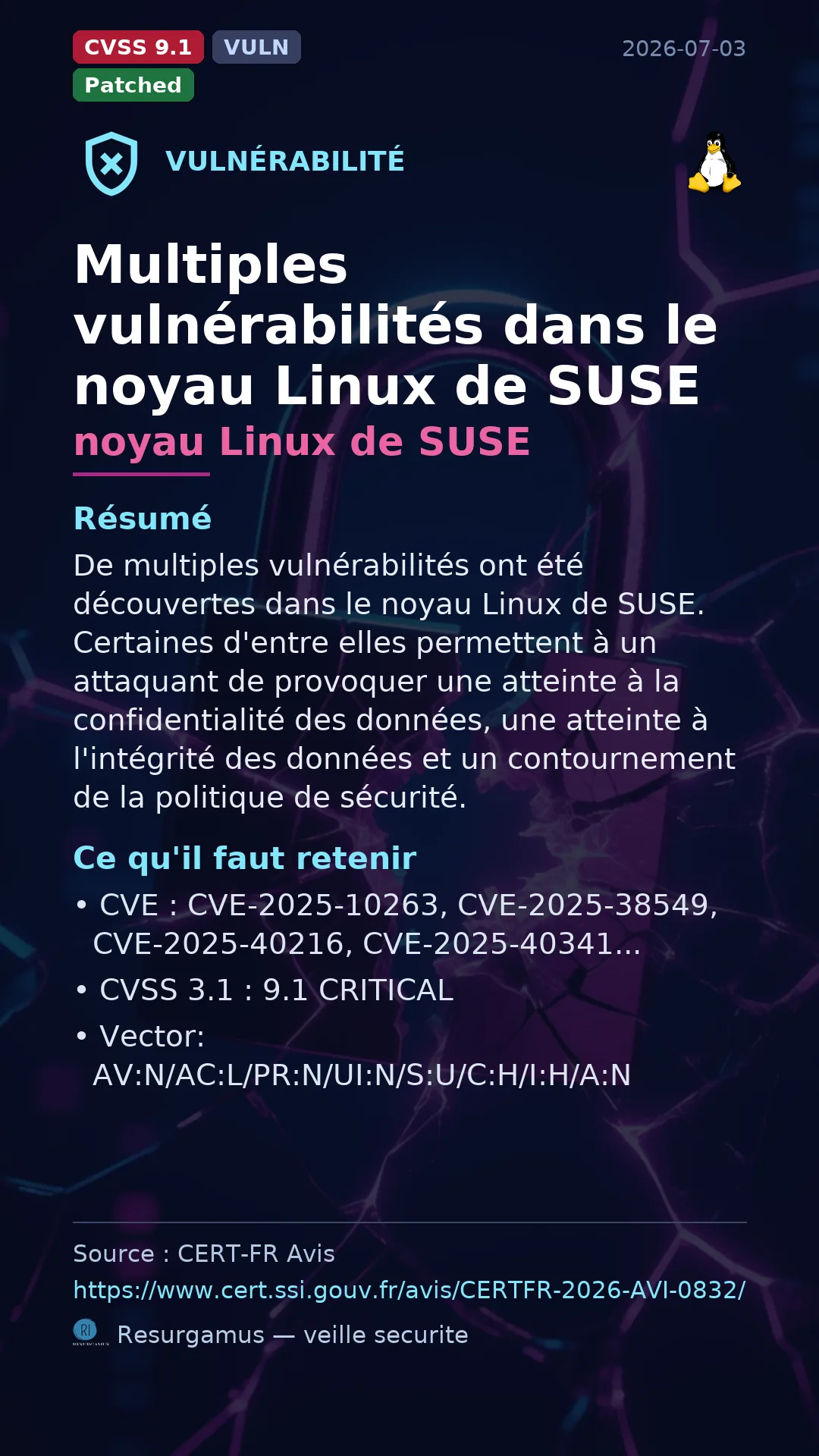 CVE-2025-10263 - noyau Linux de SUSE vulnerability