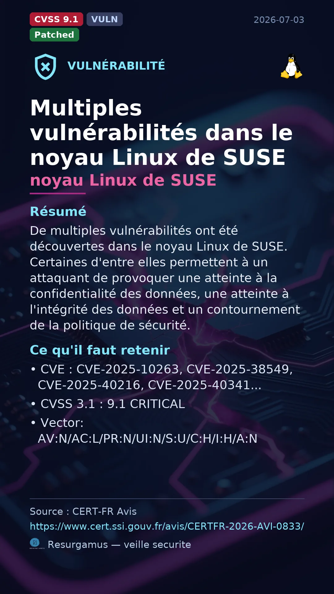 CVE-2025-10263 - noyau Linux de SUSE vulnerability