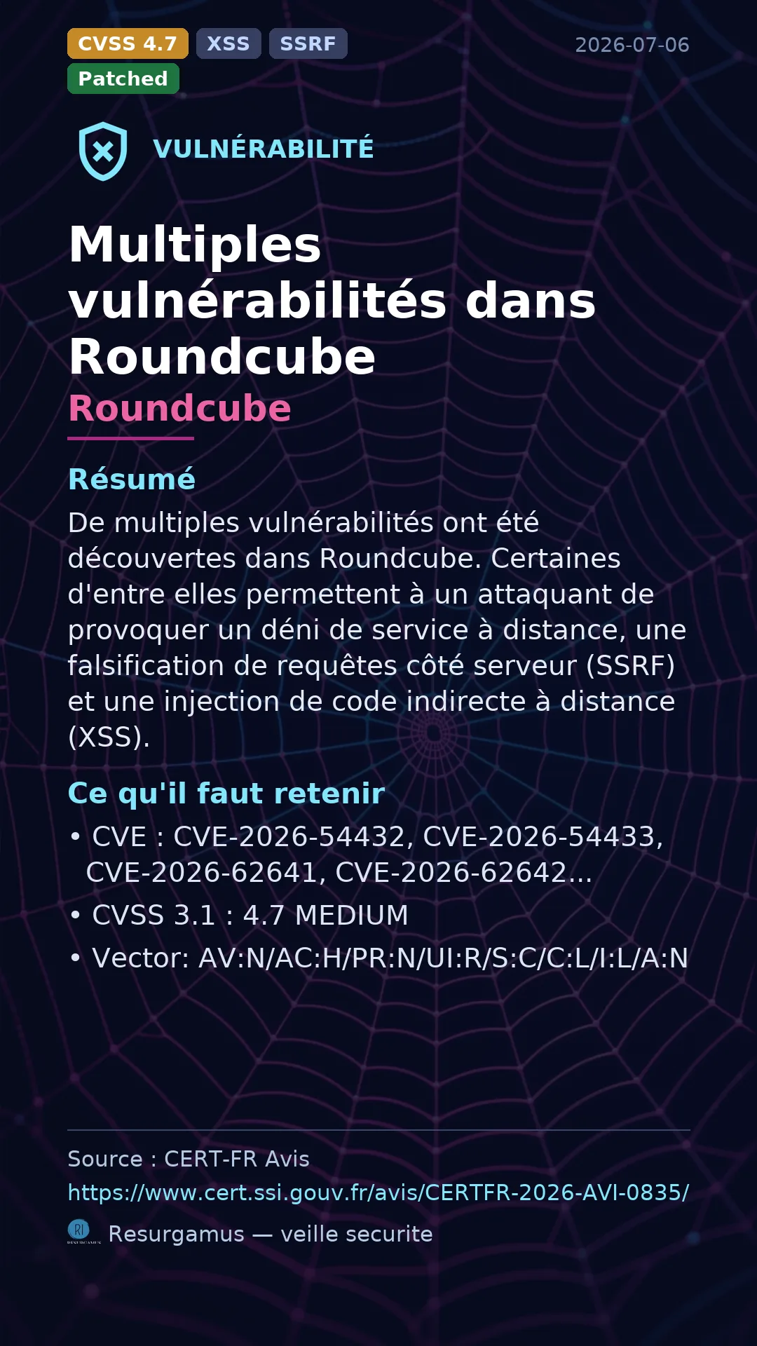 CVE-2026-54432 - Roundcube vulnerability