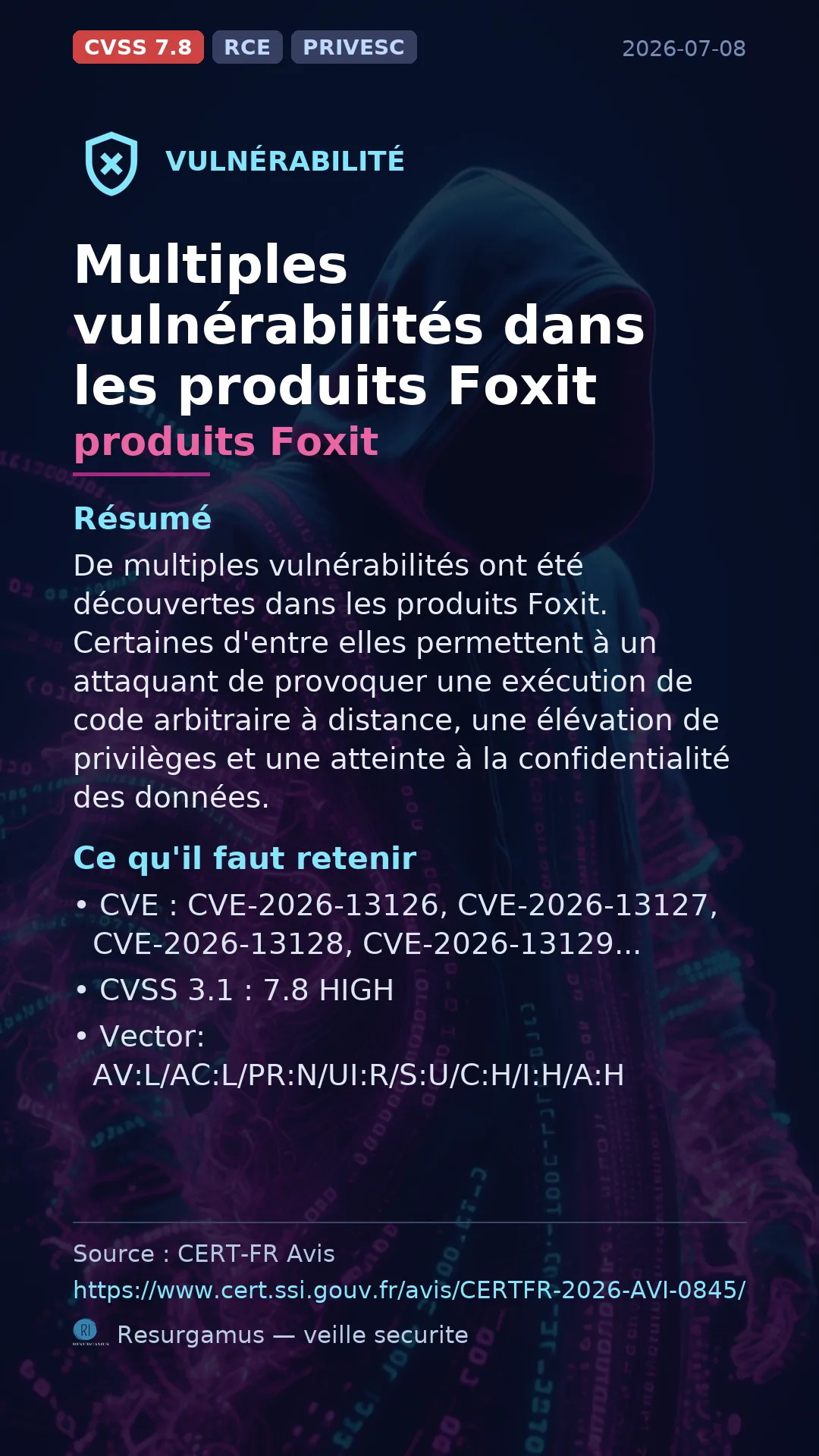 CVE-2026-13126 - produits Foxit vulnerability