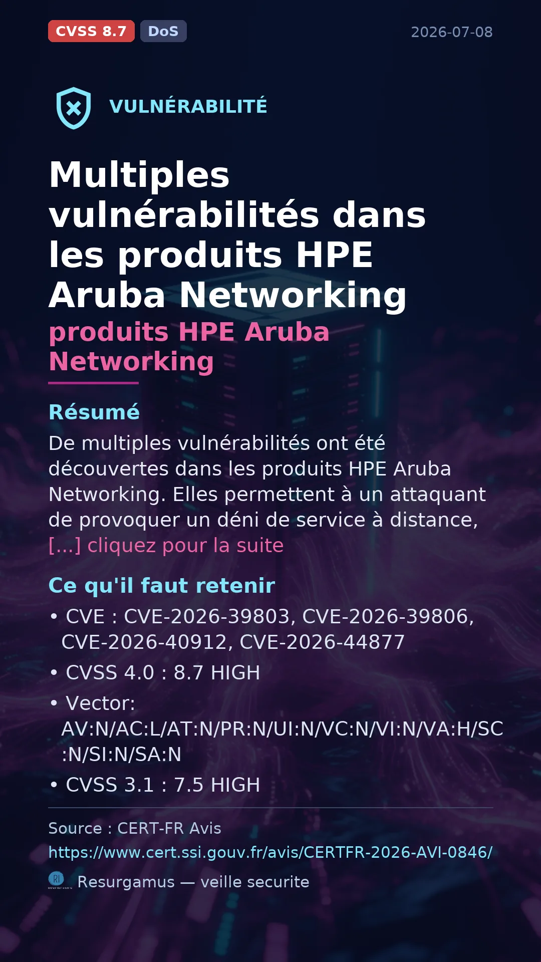 CVE-2026-39803 - produits HPE Aruba Networking vulnerability