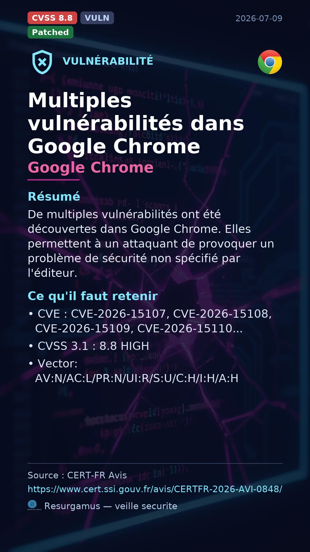 CVE-2026-15107 - Google Chrome vulnerability