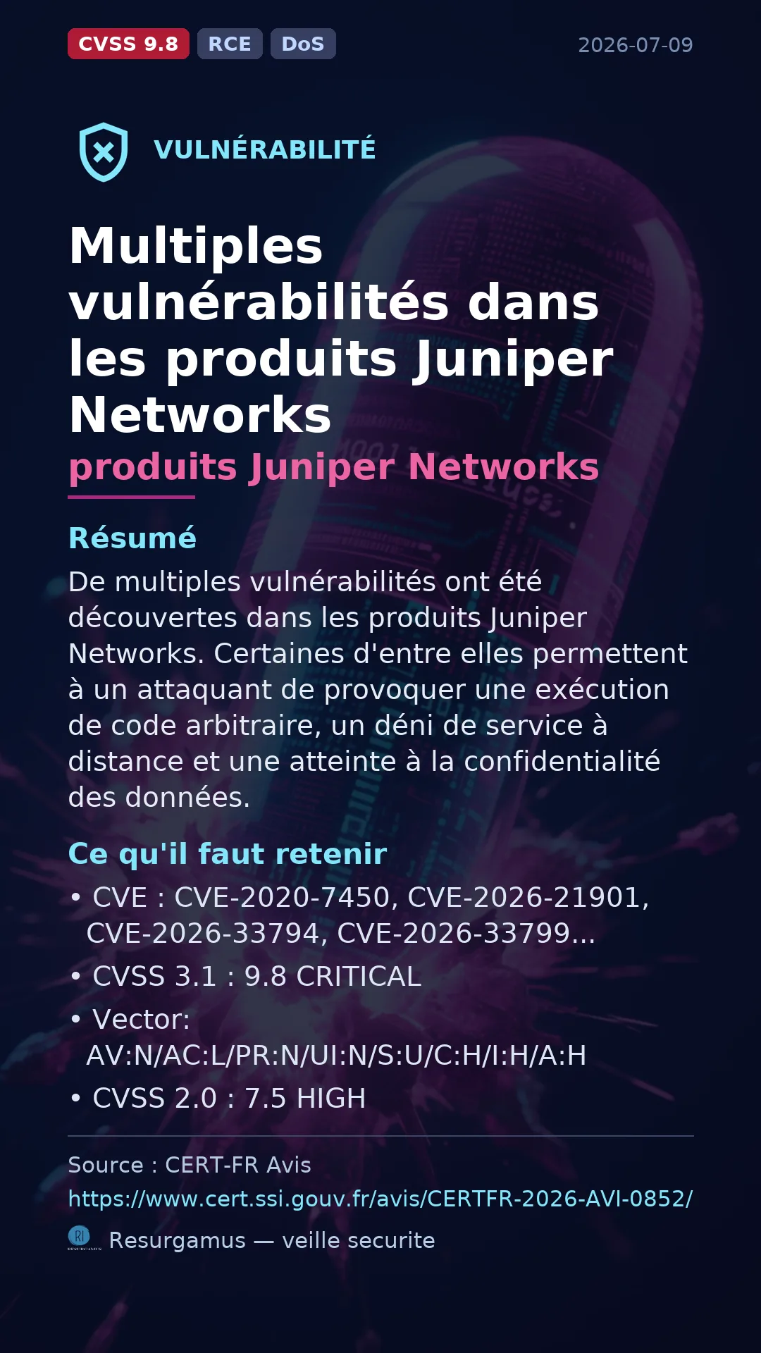 CVE-2020-7450 - produits Juniper Networks vulnerability