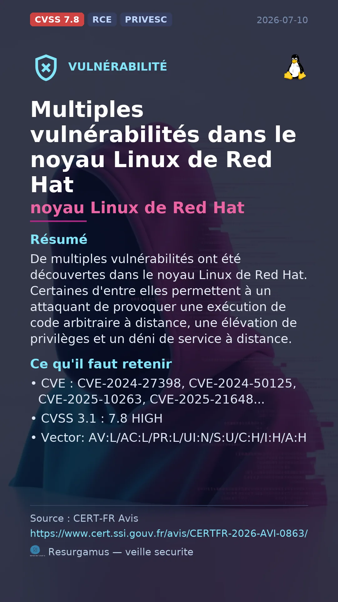 CVE-2024-27398 - noyau Linux de Red Hat vulnerability