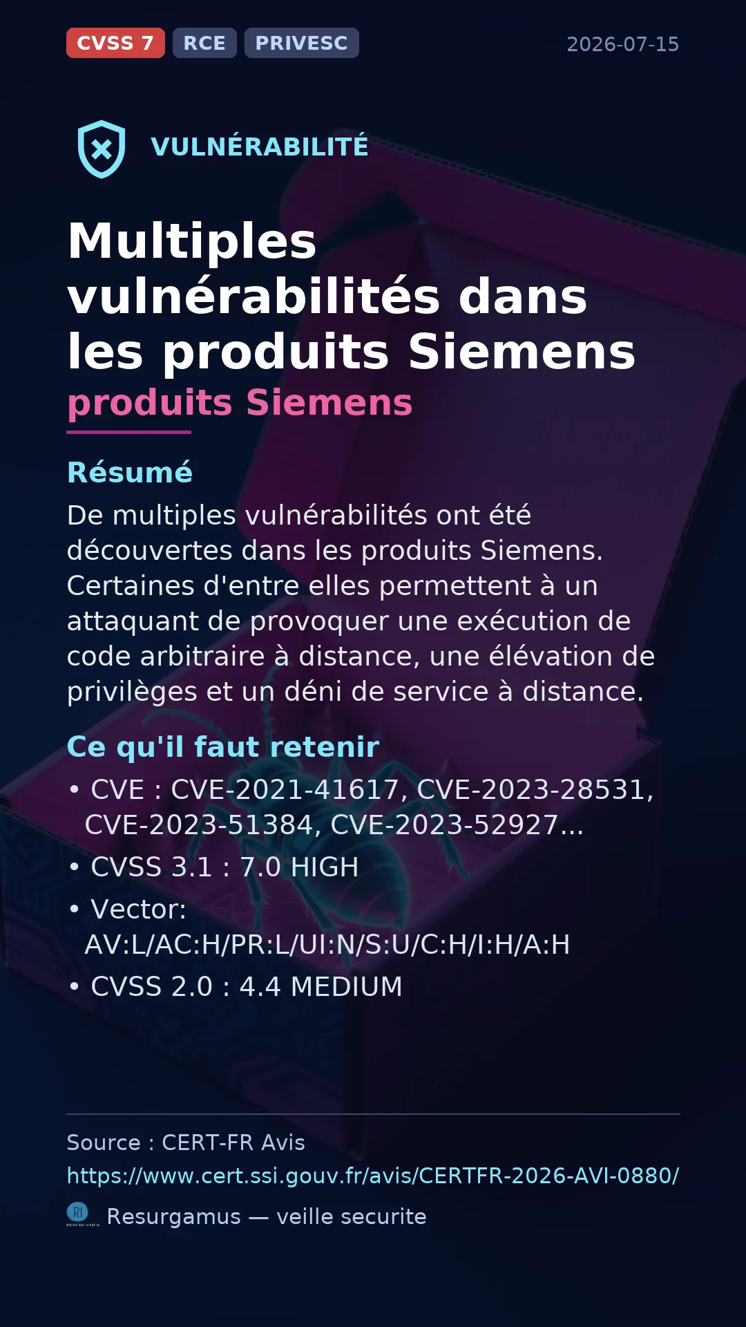 CVE-2021-41617 - produits Siemens vulnerability