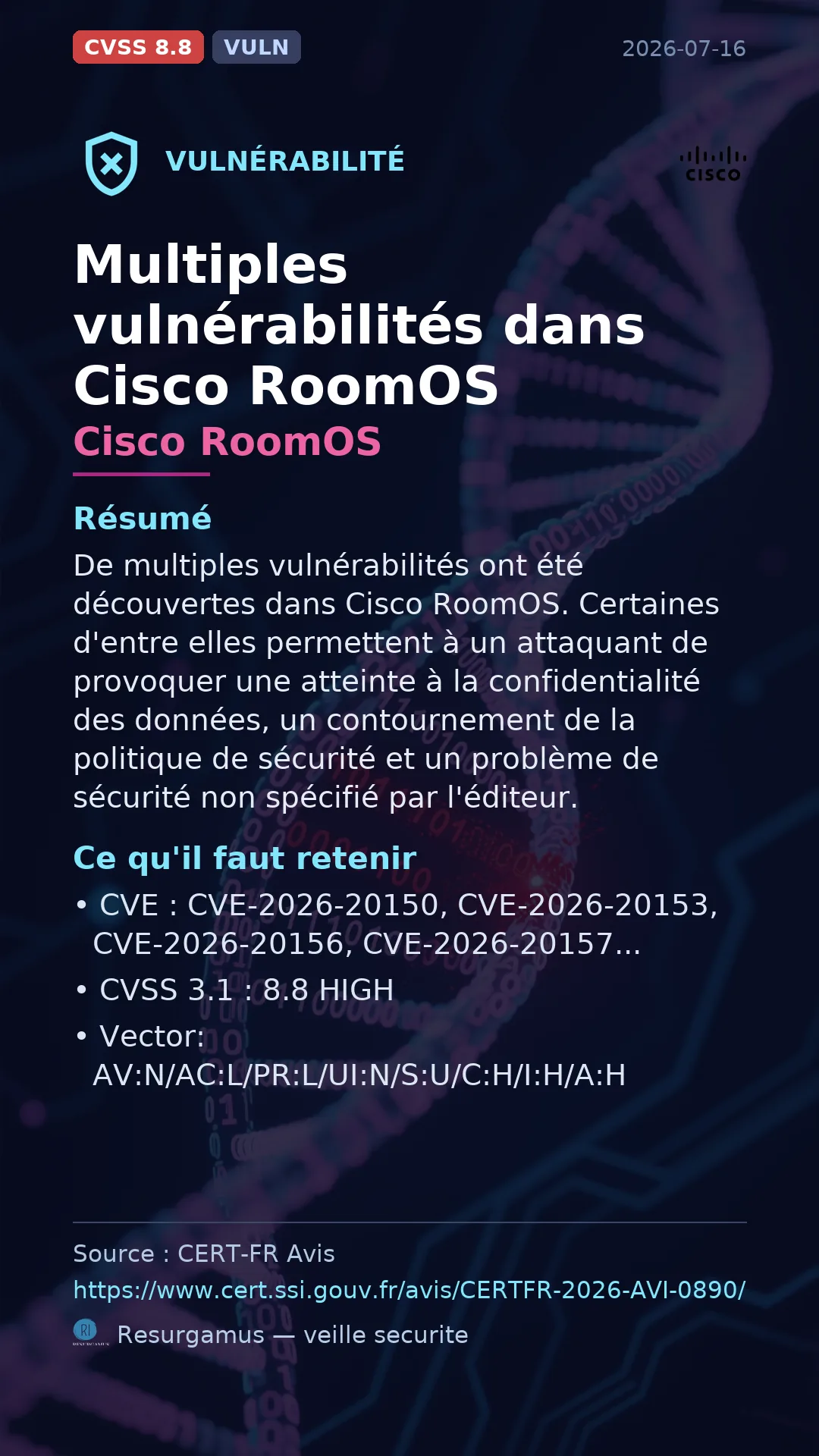 CVE-2026-20150 - Cisco RoomOS vulnerability