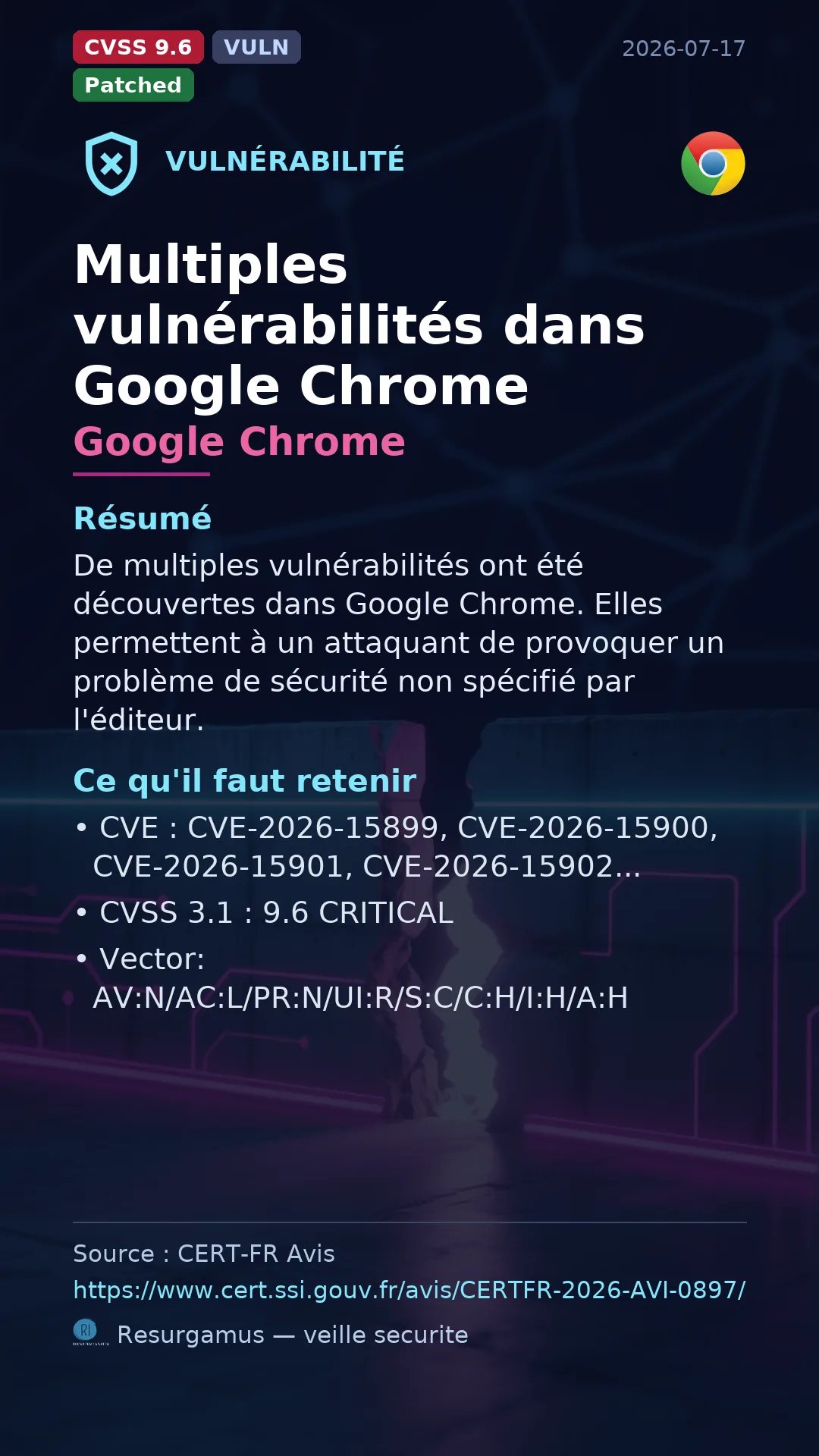 CVE-2026-15899 - Google Chrome vulnerability