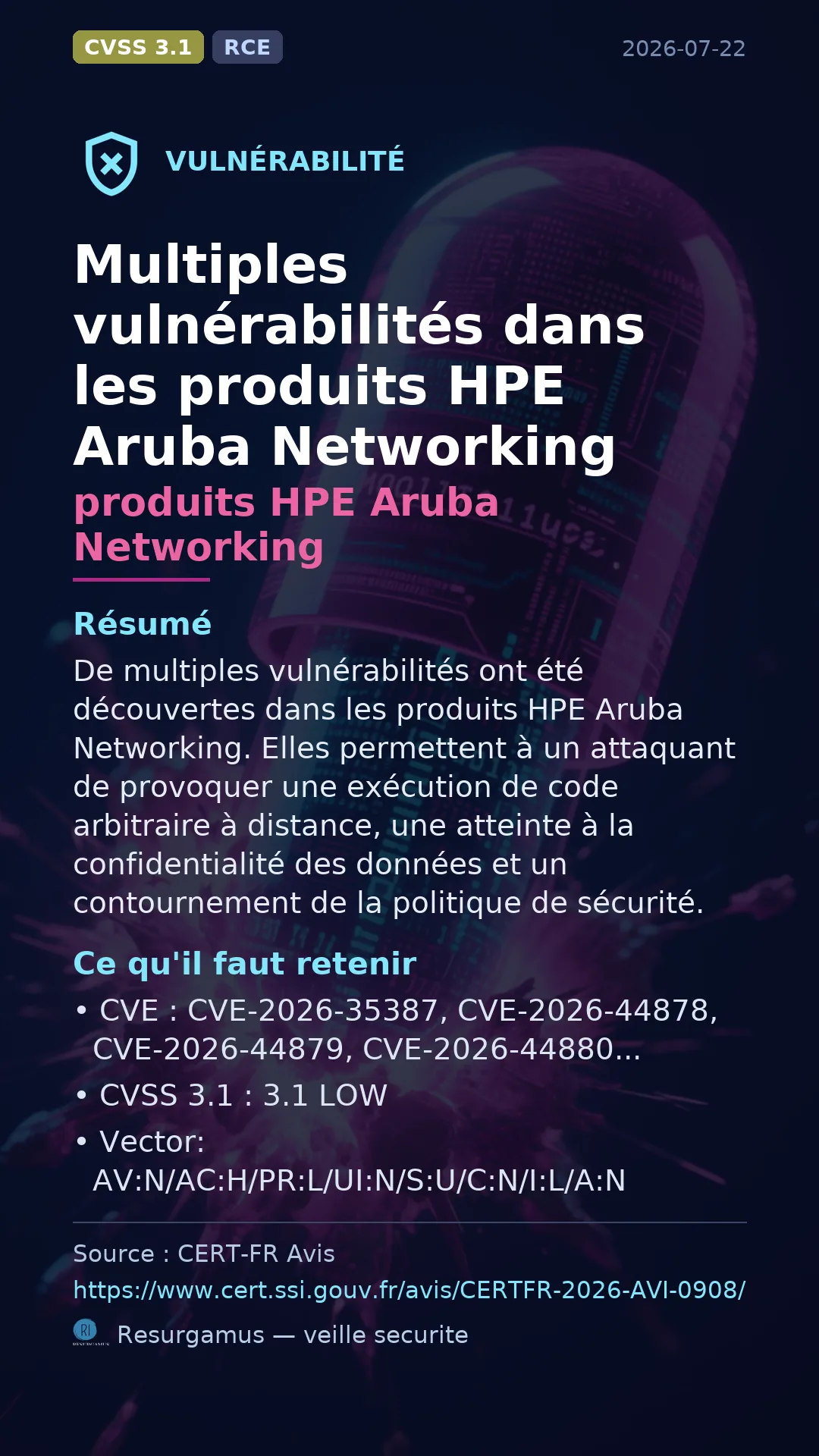CVE-2026-35387 - produits HPE Aruba Networking vulnerability