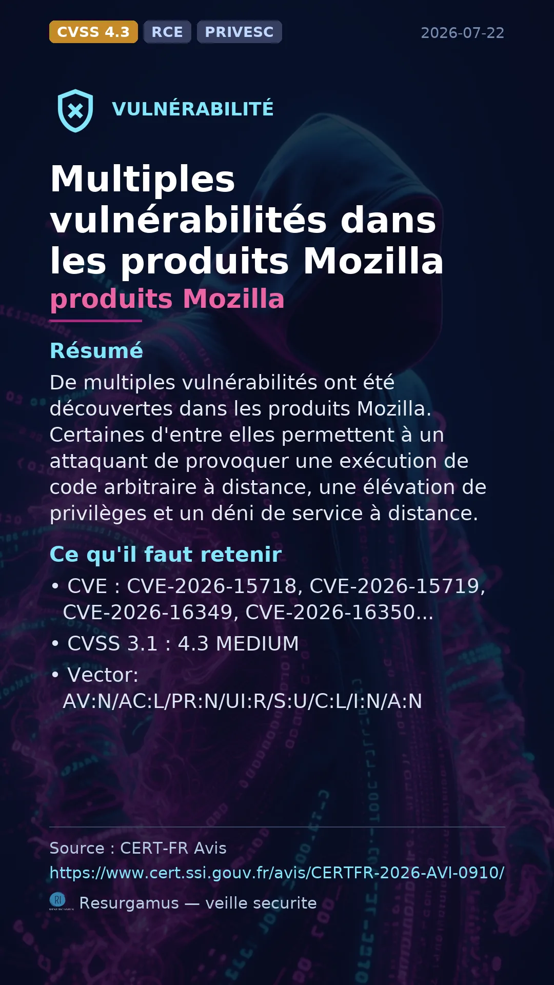 CVE-2026-15718 - produits Mozilla vulnerability
