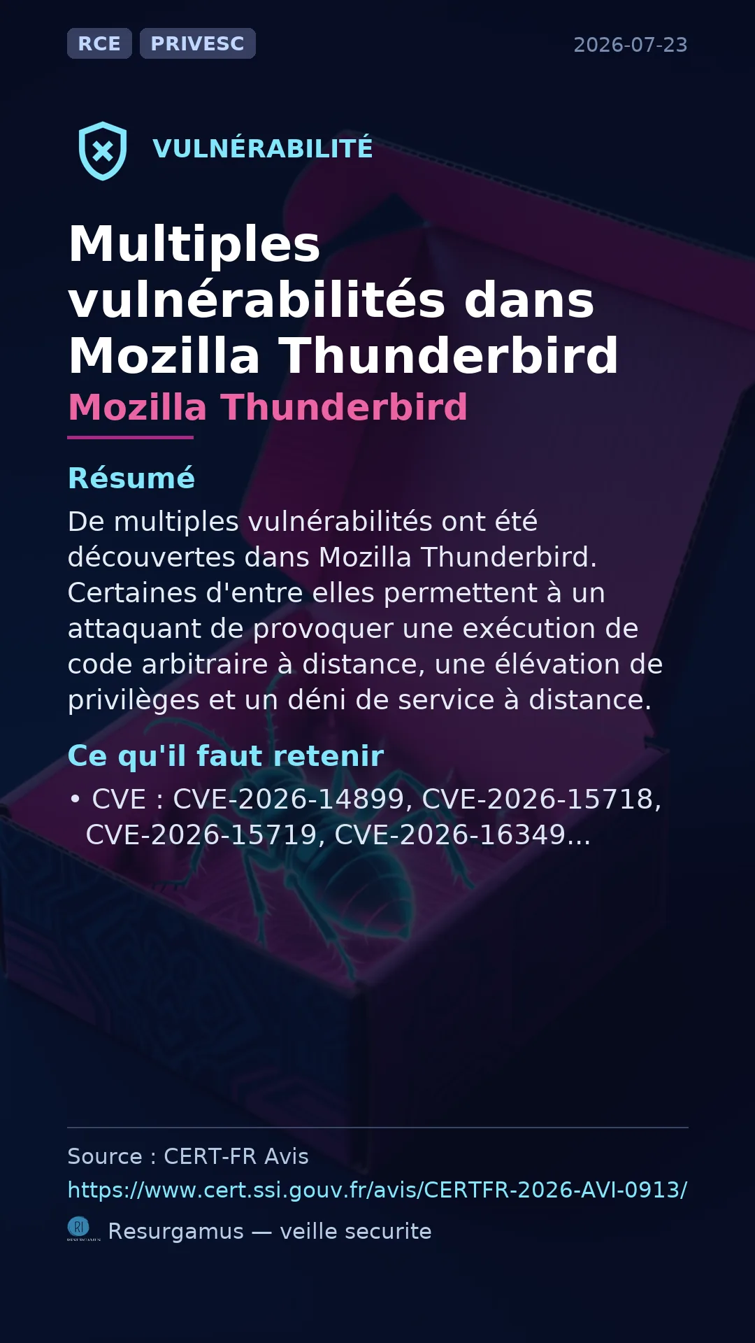 CVE-2026-14899 - Mozilla Thunderbird vulnerability