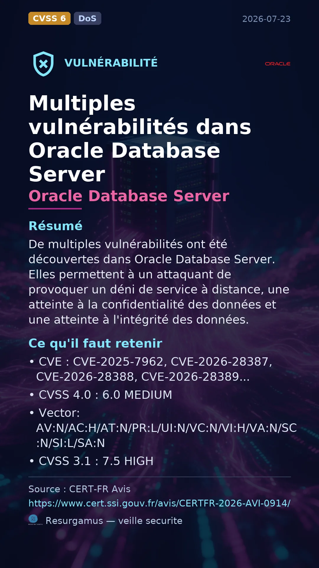 CVE-2025-7962 - Oracle Database Server vulnerability