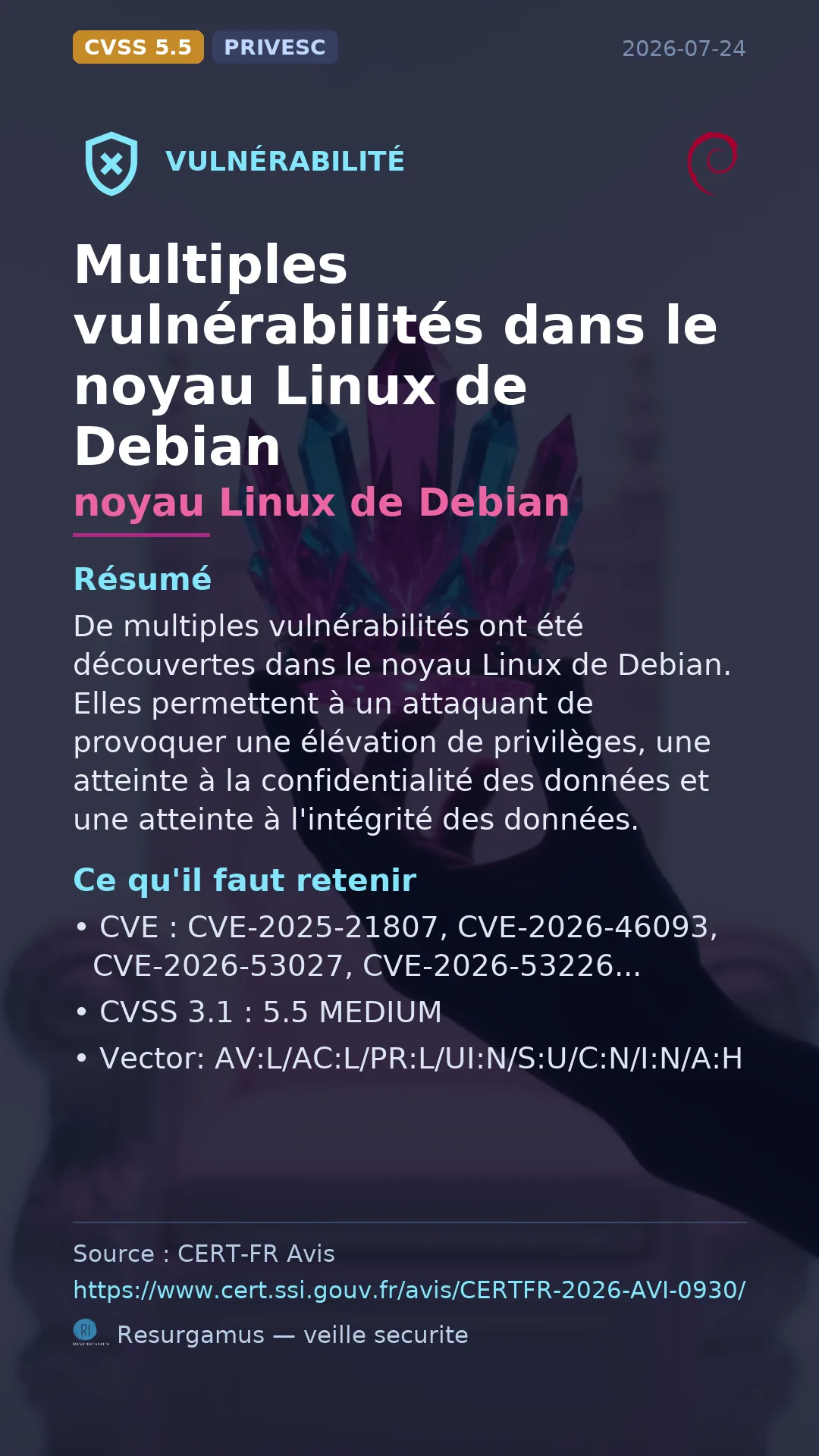 CVE-2025-21807 - noyau Linux de Debian vulnerability