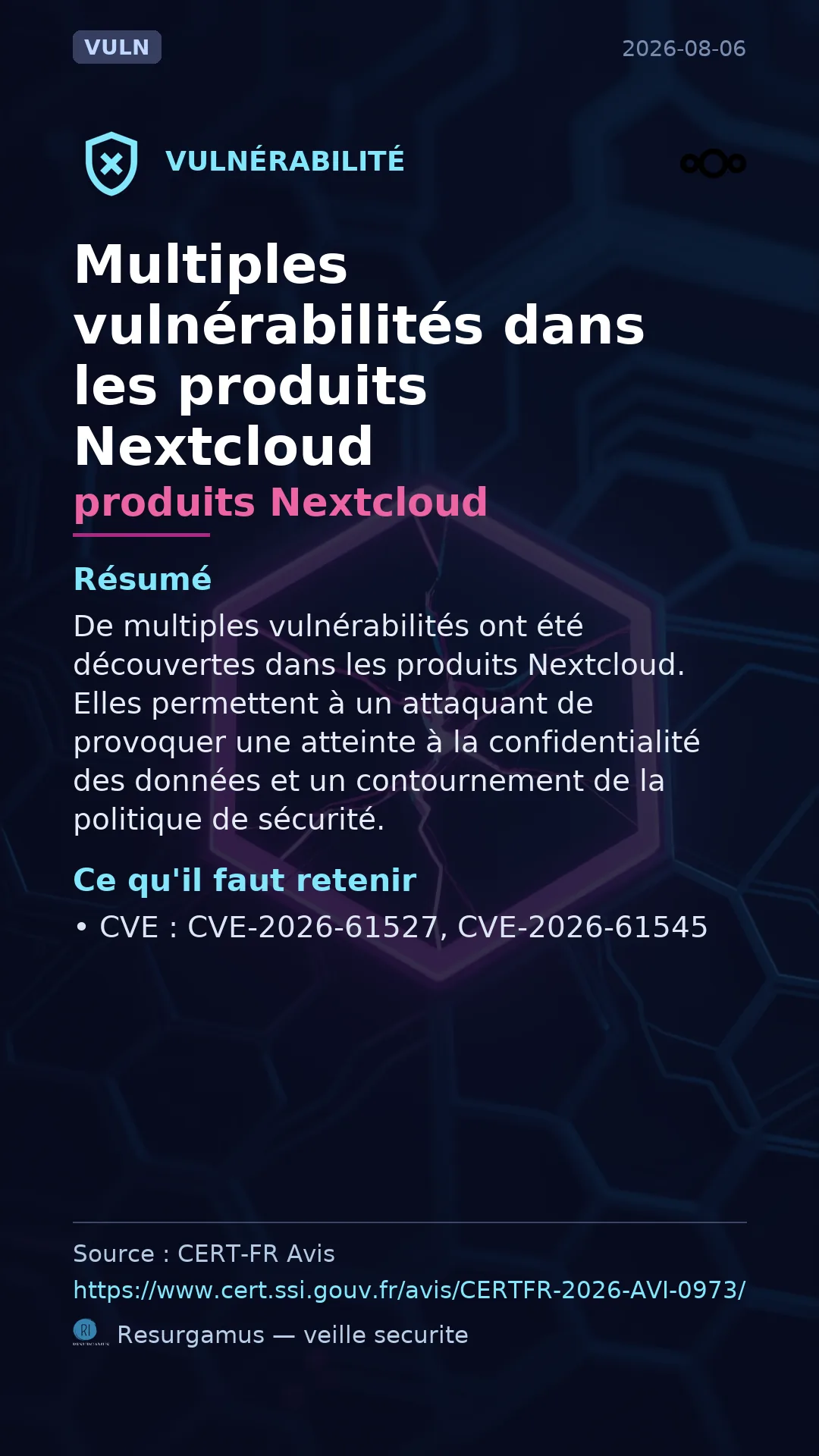 CVE-2026-61527 produits Nextcloud Vulnerability