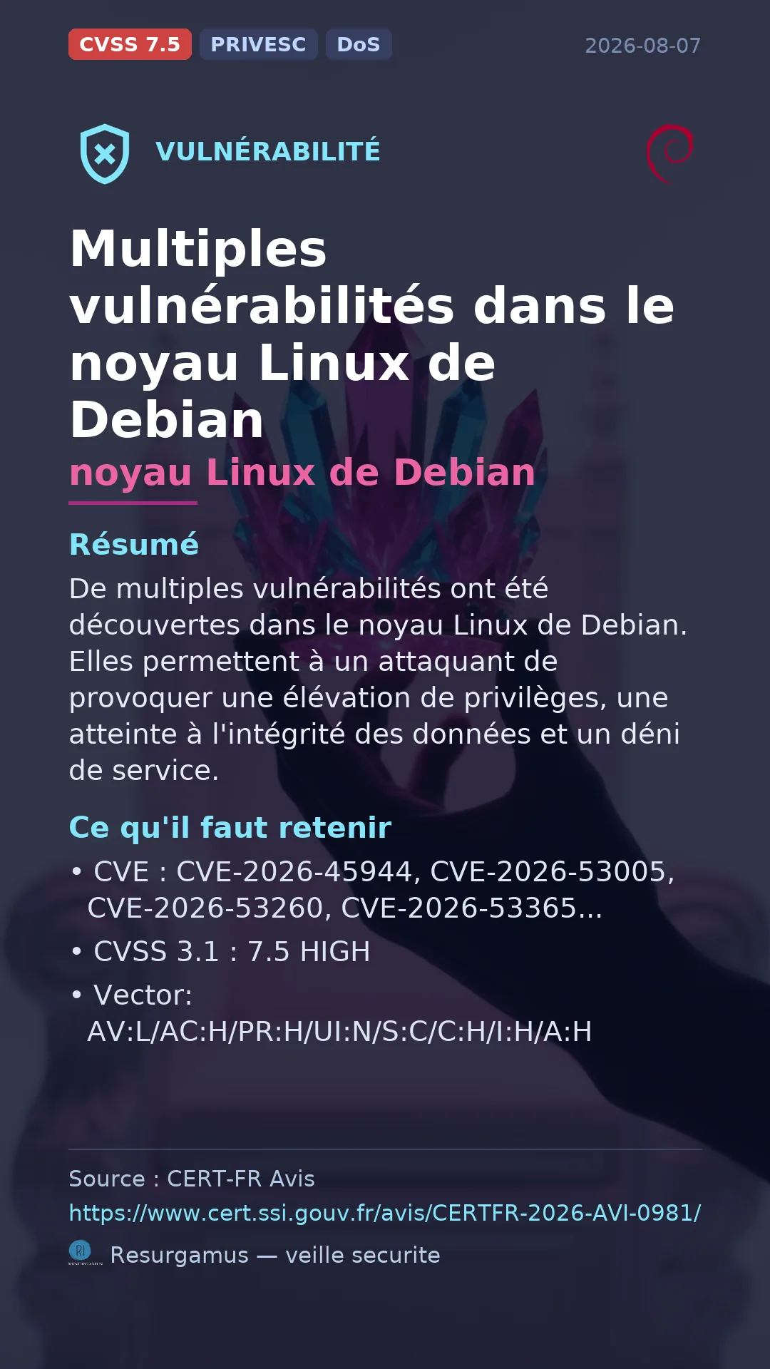 CVE-2026-45944 noyau Linux de Debian Vulnerability